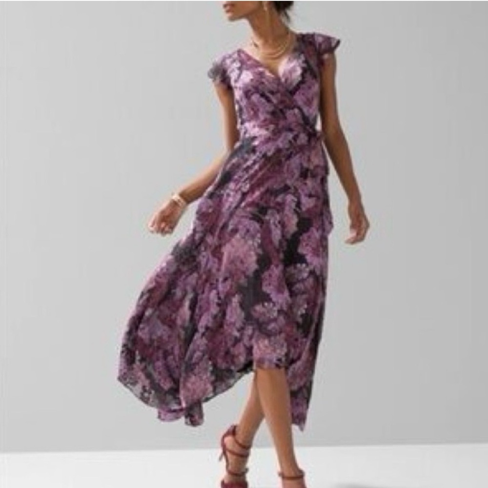 White House Black Market Purple Floral High Low Dress